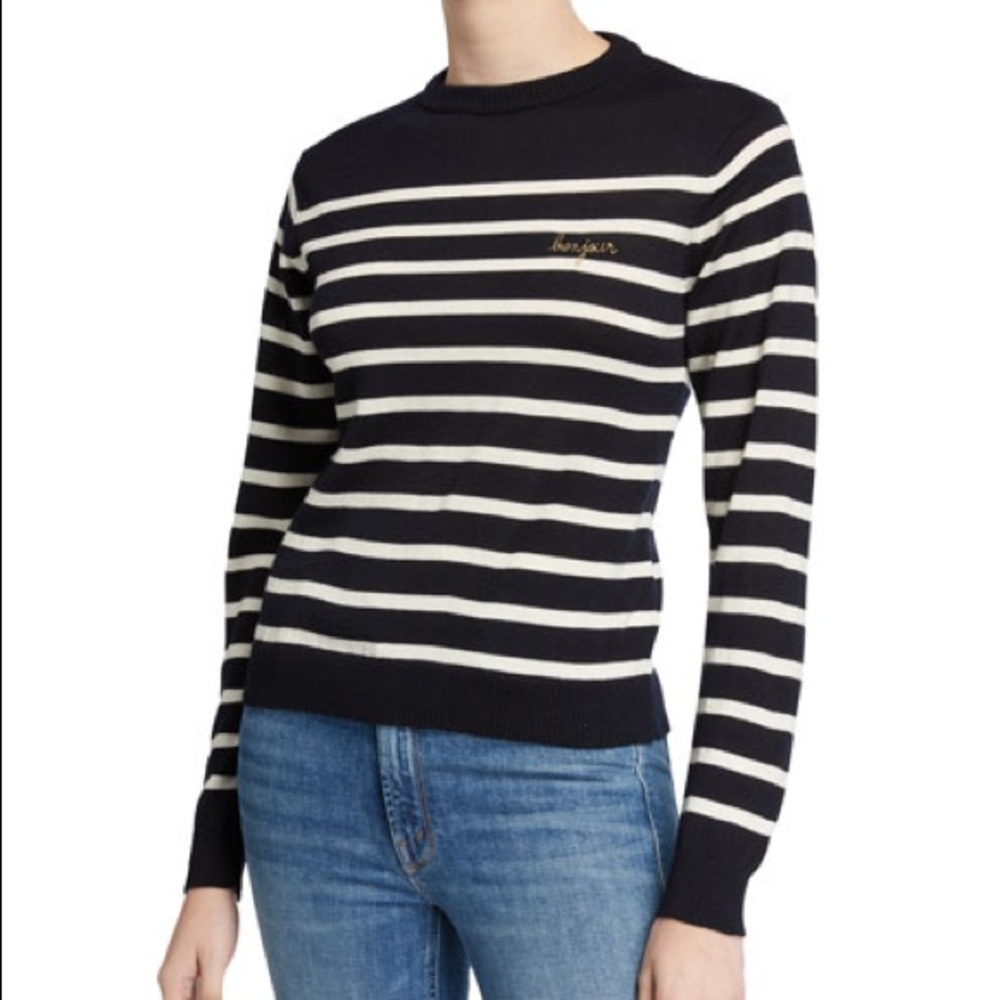 Maison Labiche Paris: Bonjour Black & White Striped Wool Sweater